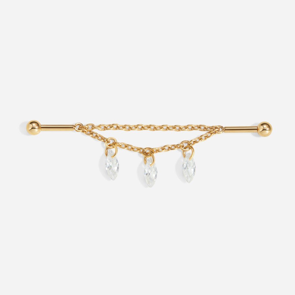 Titanium Internally Threaded Cubic Zirconia Chain Three Teardrop Industrial Barbell - SkinKandy | Body Jewellery & Piercing Online Australia