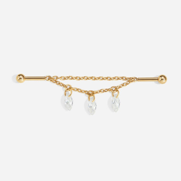 Titanium Internally Threaded Cubic Zirconia Chain Three Teardrop Industrial Barbell - SkinKandy | Body Jewellery & Piercing Online Australia