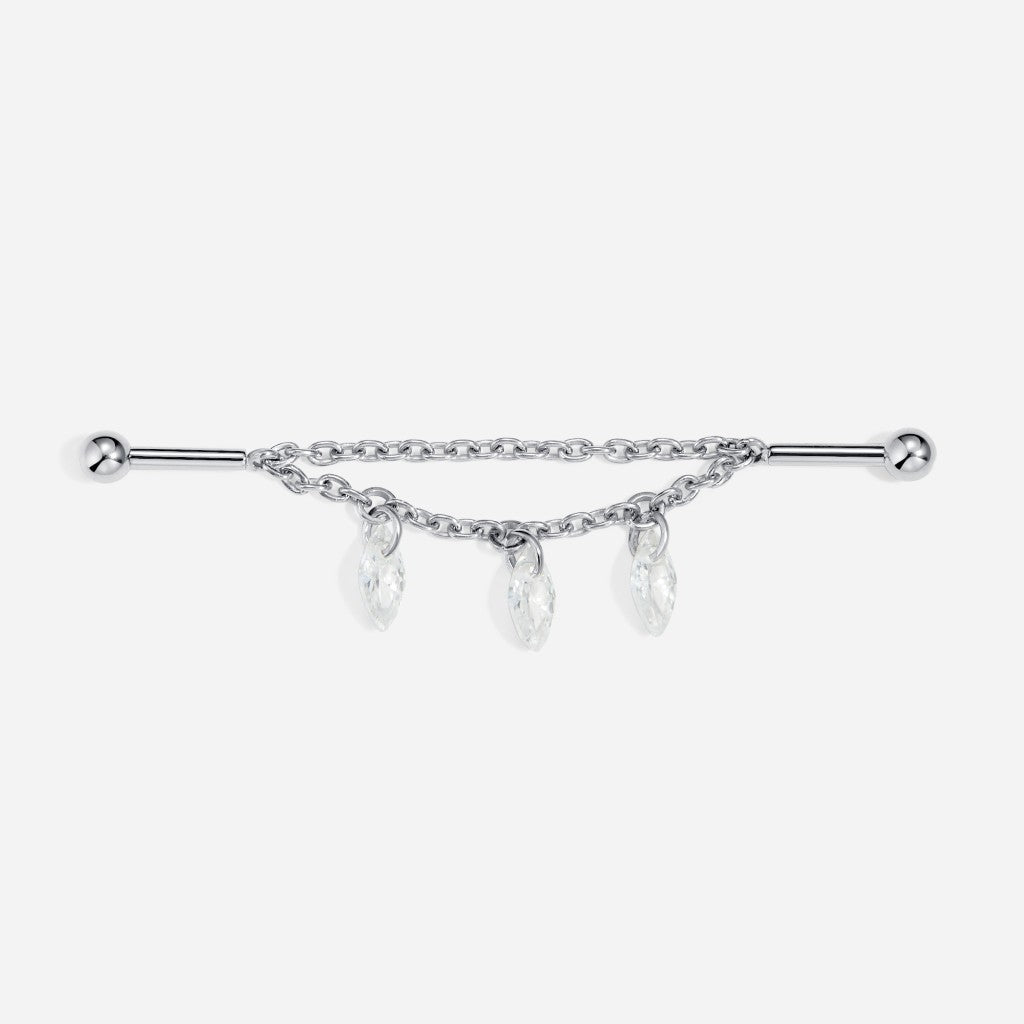 Titanium Internally Threaded Cubic Zirconia Chain Three Teardrop Industrial Barbell - SkinKandy | Body Jewellery & Piercing Online Australia