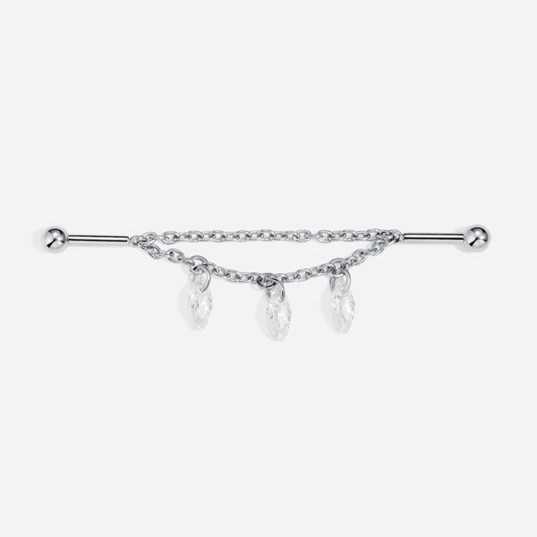 Titanium Internally Threaded Cubic Zirconia Chain Three Teardrop Industrial Barbell - SkinKandy | Body Jewellery & Piercing Online Australia