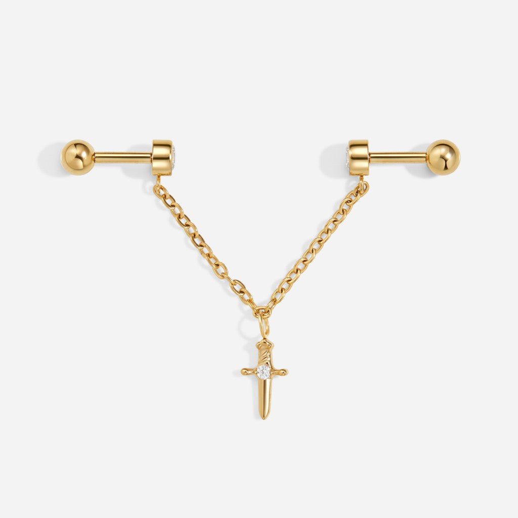 Titanium Internally Threaded Cubic Zirconia Chain Sword Industrial - SkinKandy | Body Jewellery & Piercing Online Australia