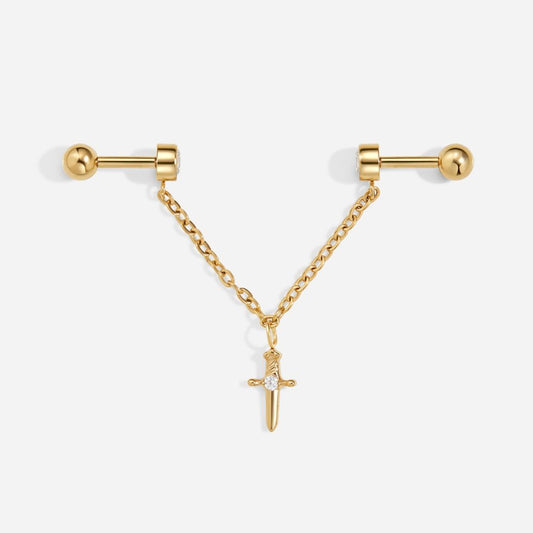 Titanium Internally Threaded Cubic Zirconia Chain Sword Industrial - SkinKandy | Body Jewellery & Piercing Online Australia