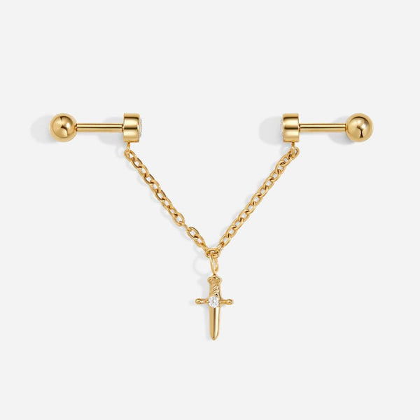 Titanium Internally Threaded Cubic Zirconia Chain Sword Industrial - SkinKandy | Body Jewellery & Piercing Online Australia