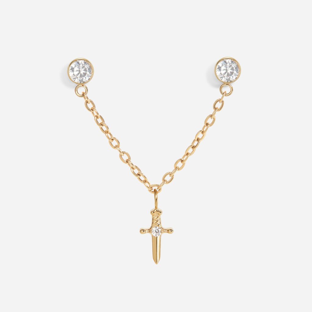 Titanium Internally Threaded Cubic Zirconia Chain Sword Industrial - SkinKandy | Body Jewellery & Piercing Online Australia