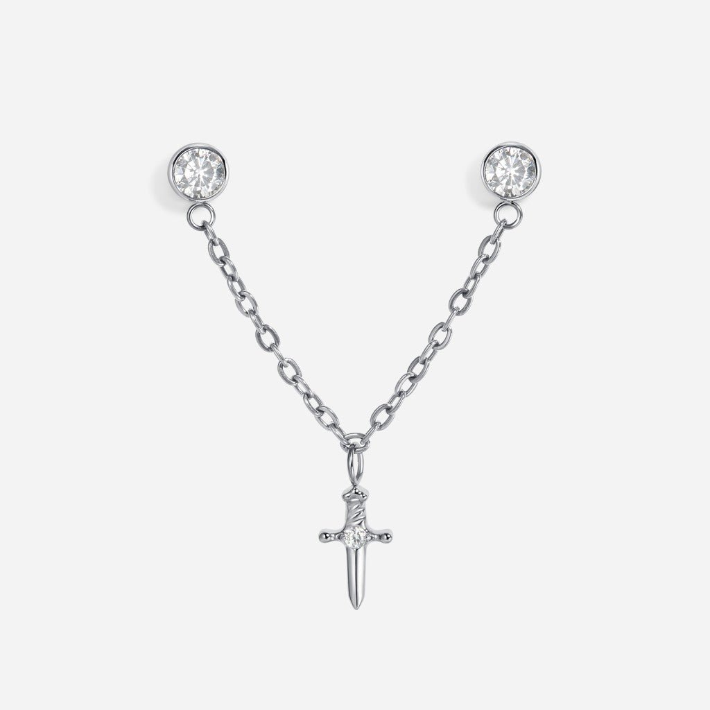 Titanium Internally Threaded Cubic Zirconia Chain Sword Industrial - SkinKandy | Body Jewellery & Piercing Online Australia