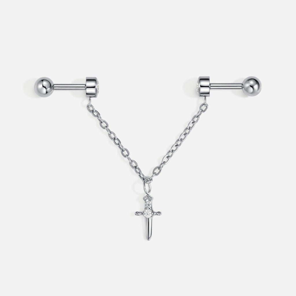 Titanium Internally Threaded Cubic Zirconia Chain Sword Industrial - SkinKandy | Body Jewellery & Piercing Online Australia