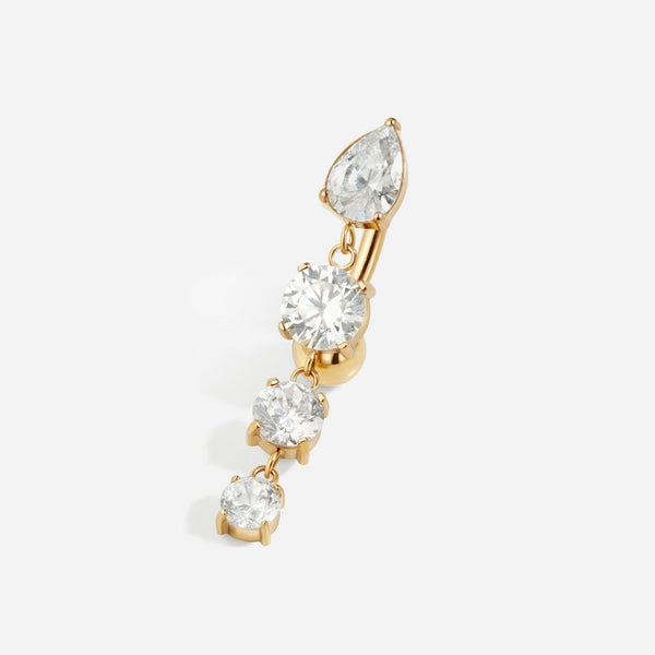 Implant Grade Titanium Externally Threaded Cubic Zirconia Teardrop Round Dangle Navel Ring