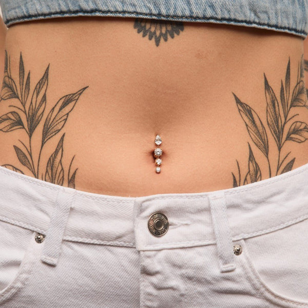 Implant Grade Titanium Externally Threaded Cubic Zirconia Teardrop Round Dangle Navel Ring