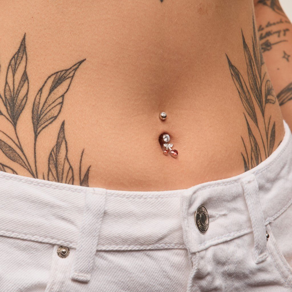 Titanium Internally Threaded Cubic Zirconia Cherry Navel Ring - SkinKandy | Body Jewellery & Piercing Online Australia