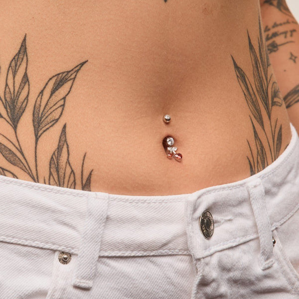 Implant Grade Titanium Internally Threaded Cubic Zirconia Cherry Navel Ring