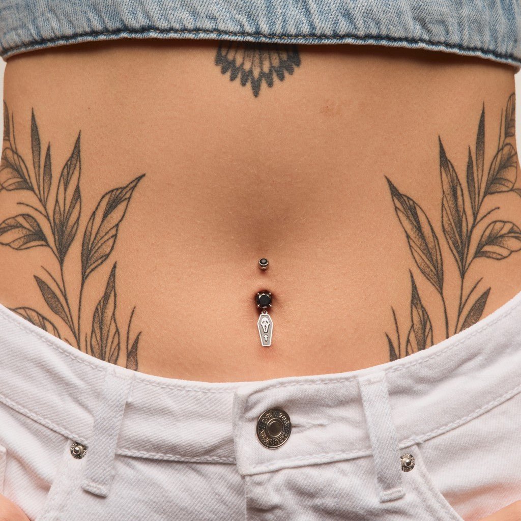 Titanium Internally Threaded Cubic Zirconia Coffin Dangle Navel Ring - SkinKandy | Body Jewellery & Piercing Online Australia