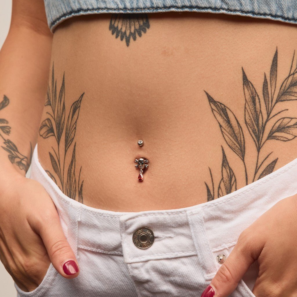 Titanium Internally Threaded Cubic Zirconia Skull Dangle Navel Ring - SkinKandy | Body Jewellery & Piercing Online Australia
