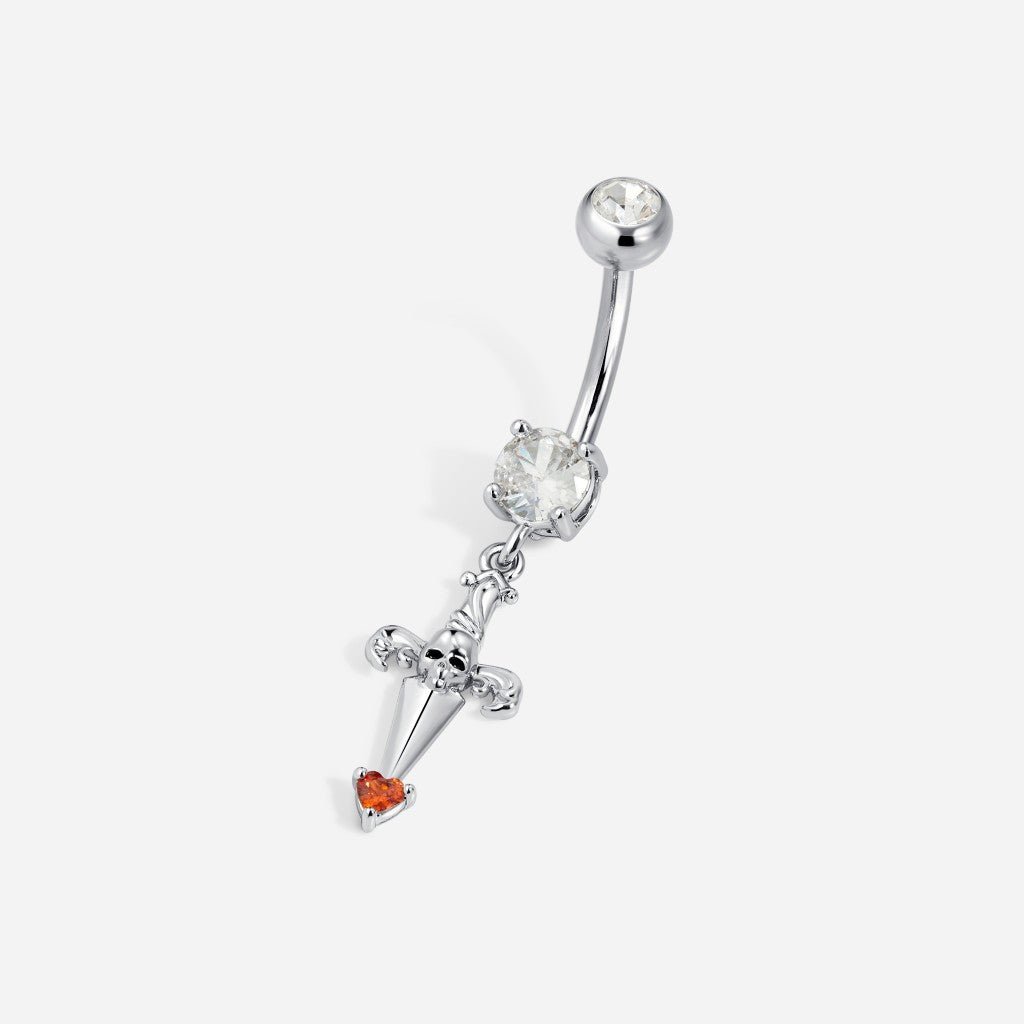 Titanium Internally Threaded Cubic Zirconia Sword Skull Dangle Navel Ring - SkinKandy | Body Jewellery & Piercing Online Australia