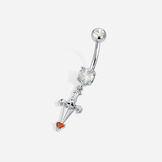 Titanium Internally Threaded Cubic Zirconia Sword Skull Dangle Navel Ring - SkinKandy | Body Jewellery & Piercing Online Australia