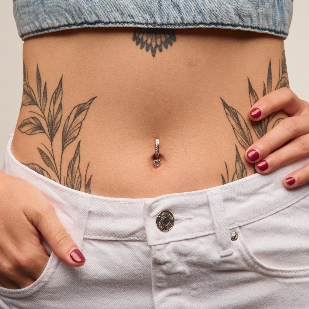 Titanium Cubic Zirconia Paved Heart Dangle Navel Clicker - SkinKandy | Body Jewellery & Piercing Online Australia