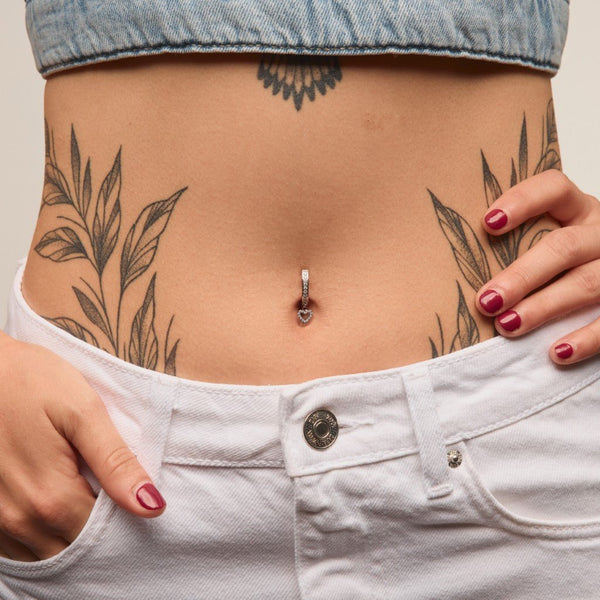 Implant Grade Titanium Cubic Zirconia Paved Heart Dangle Navel Clicker