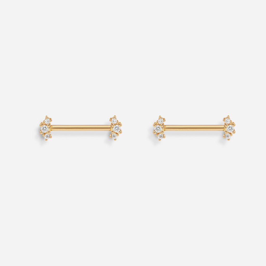 316L Surgical Steel Cubic Zirconia Externally Threaded Three Round Nipple Bar Pair - SkinKandy | Body Jewellery & Piercing Online Australia