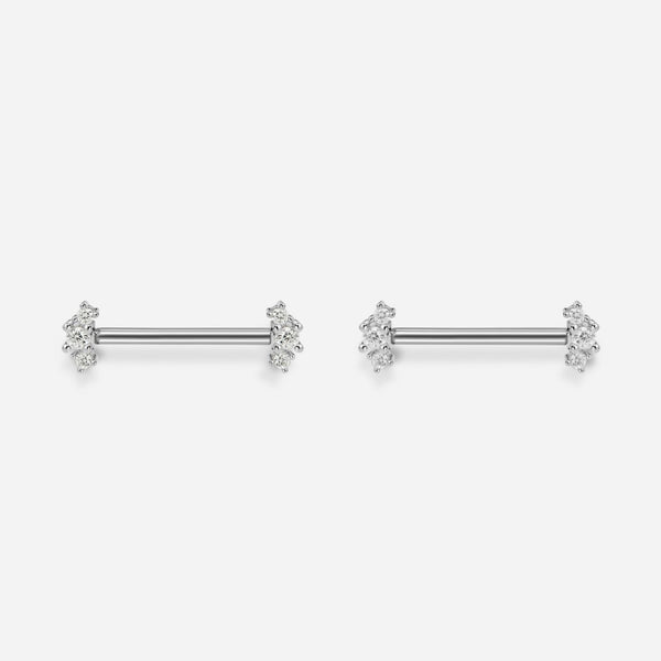 316L Surgical Steel Cubic Zirconia Externally Threaded Three Round Nipple Bar Pair