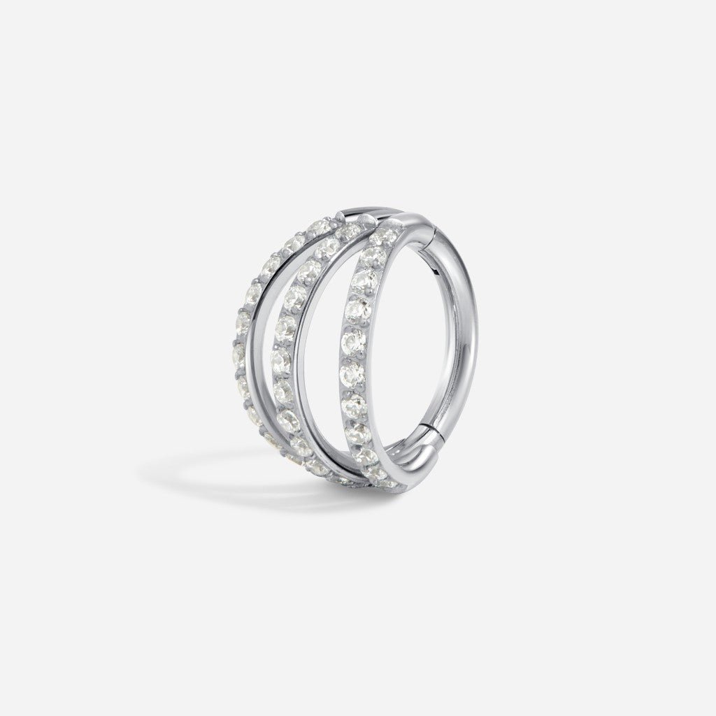 Titanium Cubic Zirconia Triple Segment Ring - SkinKandy | Body Jewellery & Piercing Online Australia