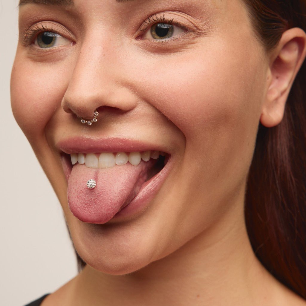 Titanium Cubic Zirconia Externally Threaded Porcelain Ball Tongue Barbell - SkinKandy | Body Jewellery & Piercing Online Australia