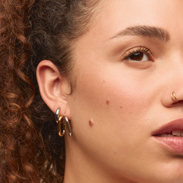 316L Surgical Steel Mix Metal Double Line Hoop Studs