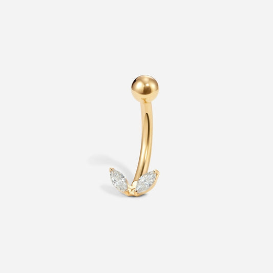 Stainless Steel Internally Threaded Cubic Zirconia Plain Ball 2 Petals Curved Barbell - SkinKandy | Body Jewellery & Piercing Online Australia