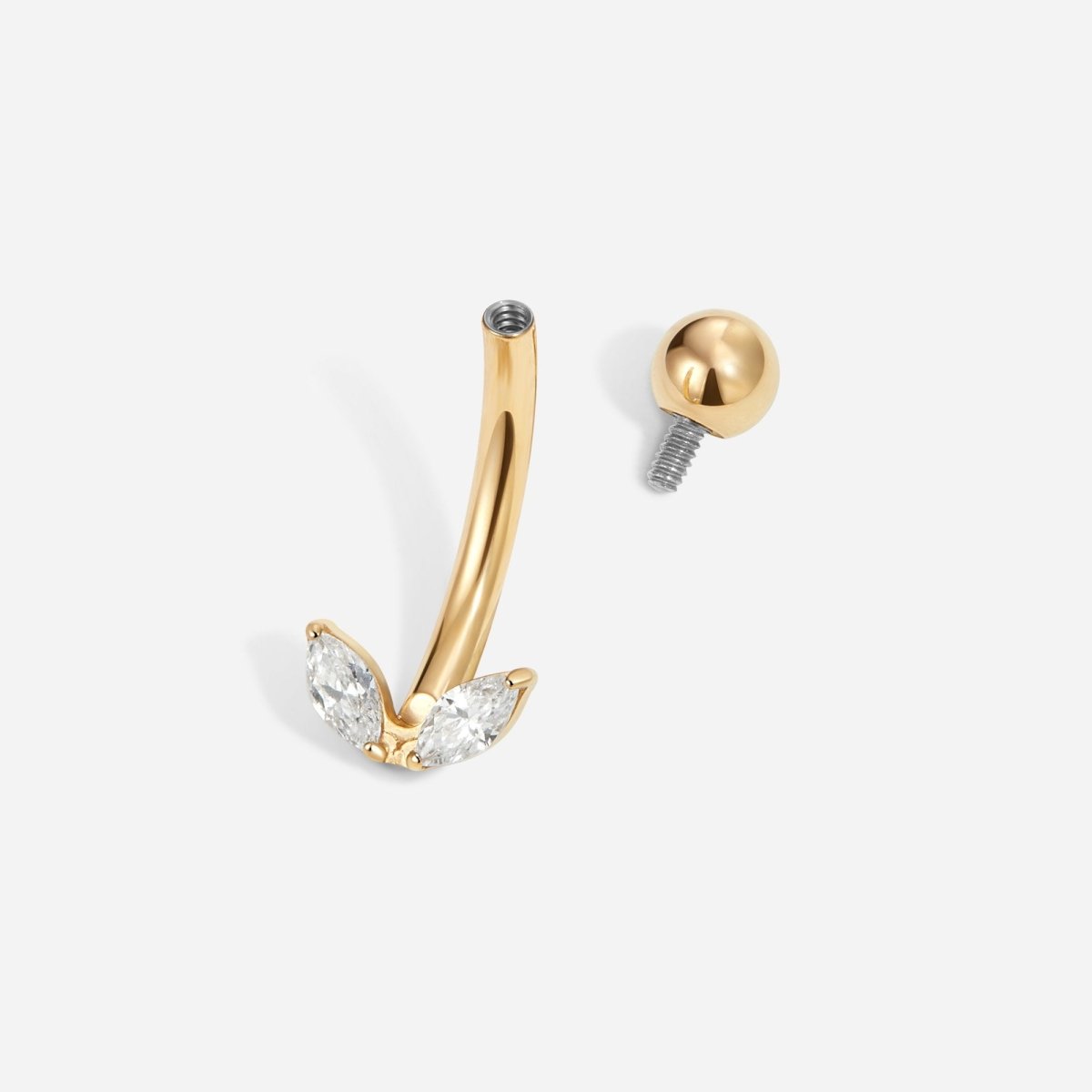 Stainless Steel Internally Threaded Cubic Zirconia Plain Ball 2 Petals Curved Barbell - SkinKandy | Body Jewellery & Piercing Online Australia