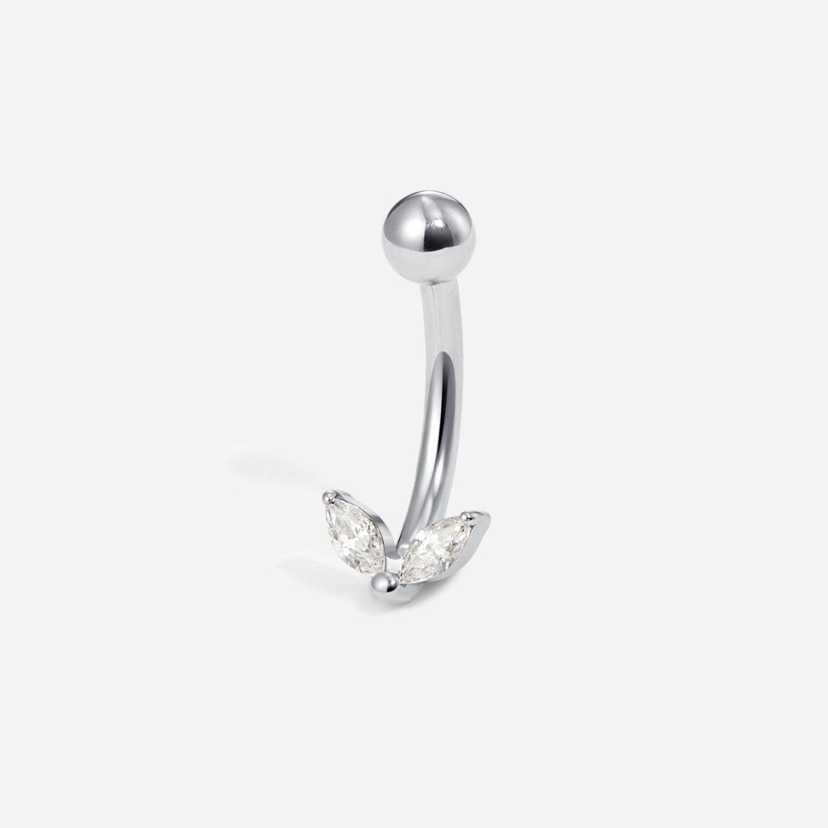 Stainless Steel Internally Threaded Cubic Zirconia Plain Ball 2 Petals Curved Barbell - SkinKandy | Body Jewellery & Piercing Online Australia