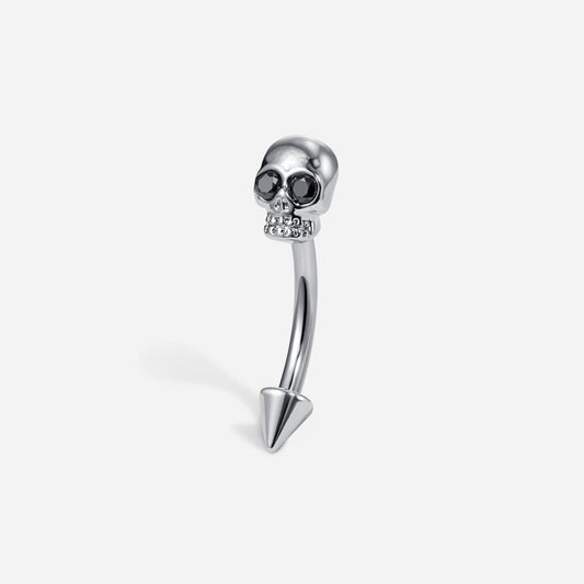 Titanium Internally Threaded Black Cubic Zirconia Skull Spike Curved Barbell - SkinKandy | Body Jewellery & Piercing Online Australia