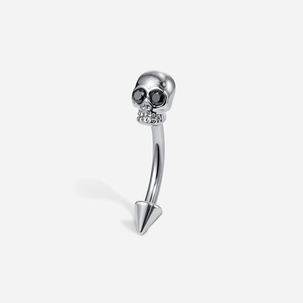 Titanium Internally Threaded Black Cubic Zirconia Skull Spike Curved Barbell
