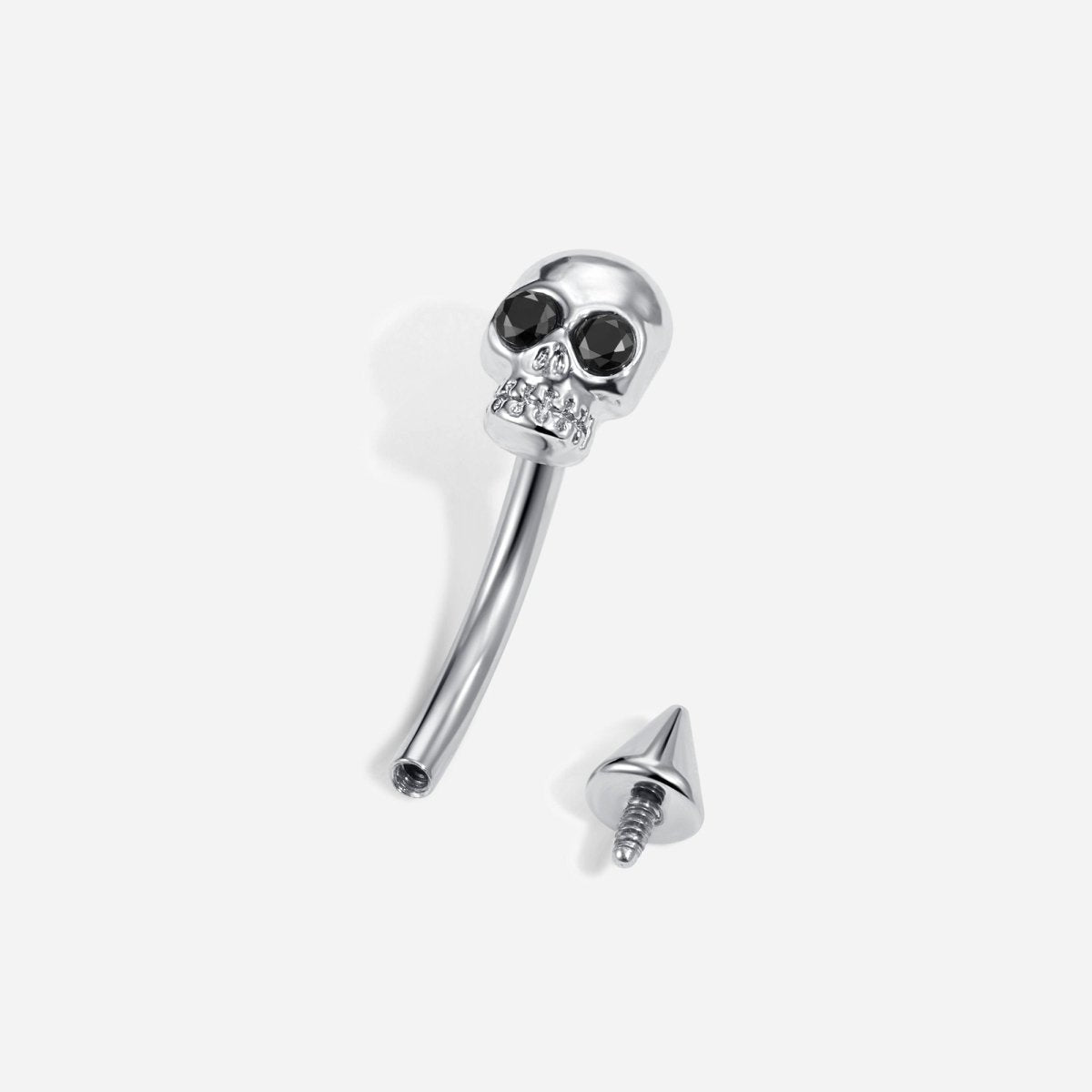 Titanium Internally Threaded Black Cubic Zirconia Skull Spike Curved Barbell - SkinKandy | Body Jewellery & Piercing Online Australia