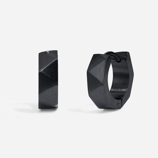 Stainless Steel Faceted Huggie Hoop Black Earring Pair - SkinKandy | Body Jewellery & Piercing Online Australia