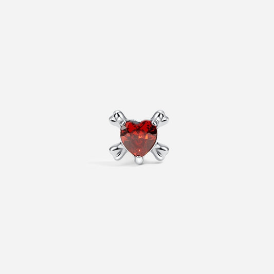 Titanium Internally Threaded Red Cubic Zirconia Heart Bones Flatback - SkinKandy | Body Jewellery & Piercing Online Australia