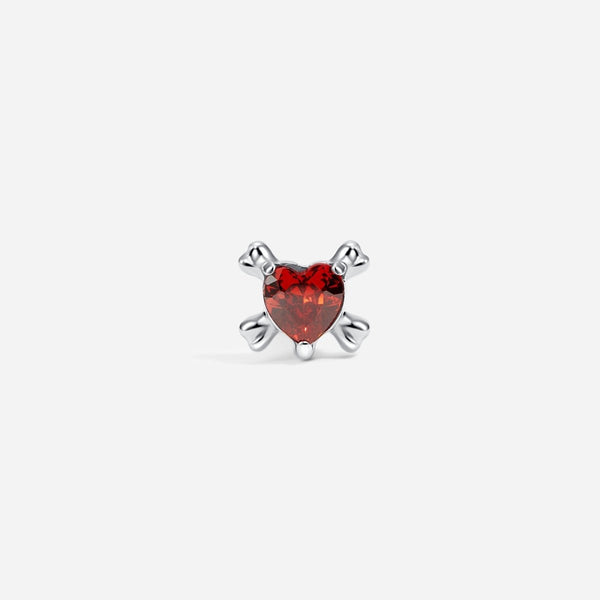 Titanium Internally Threaded Red Cubic Zirconia Heart Bones Flatback