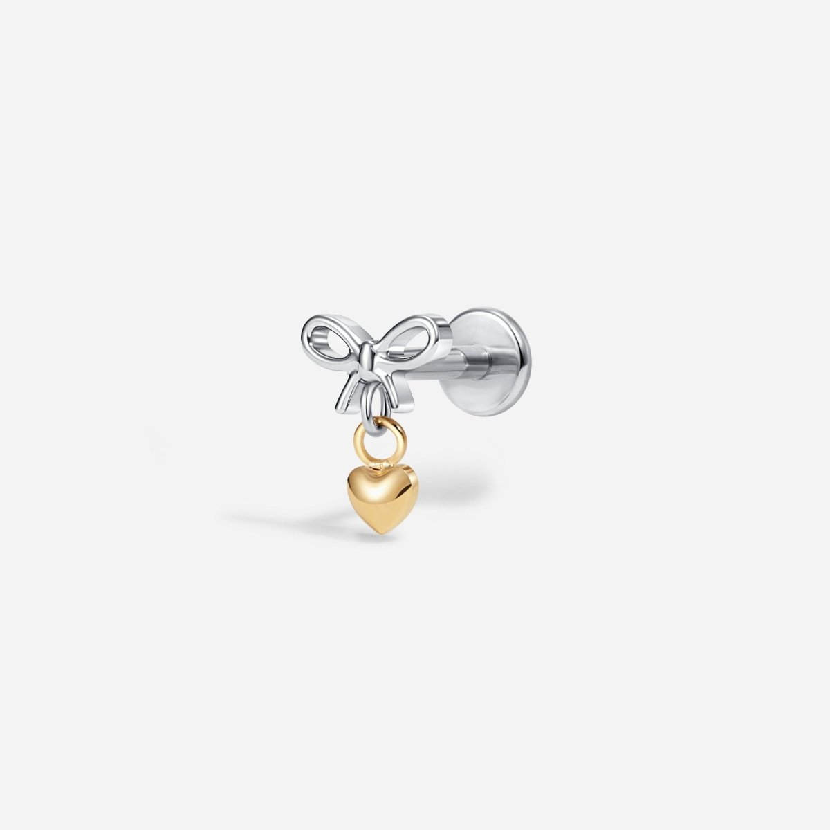 Titanium Internally Threaded Mix Metal Bow Heart Dangle Flatback - SkinKandy | Body Jewellery & Piercing Online Australia