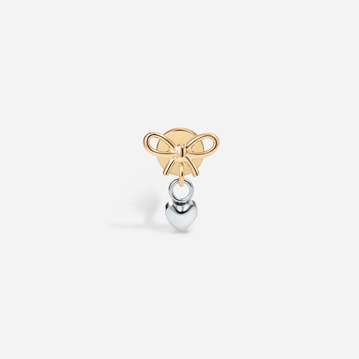 Titanium Internally Threaded Mix Metal Bow Heart Dangle Flatback - SkinKandy | Body Jewellery & Piercing Online Australia