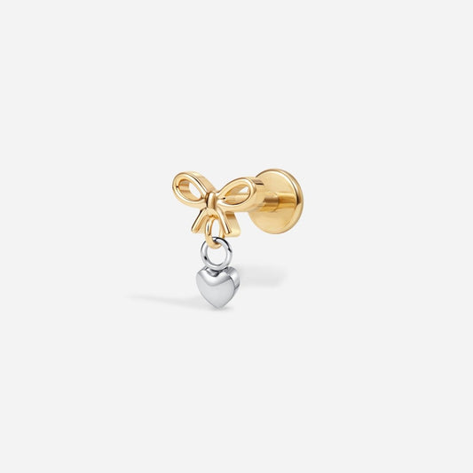 Titanium Internally Threaded Mix Metal Bow Heart Dangle Flatback - SkinKandy | Body Jewellery & Piercing Online Australia