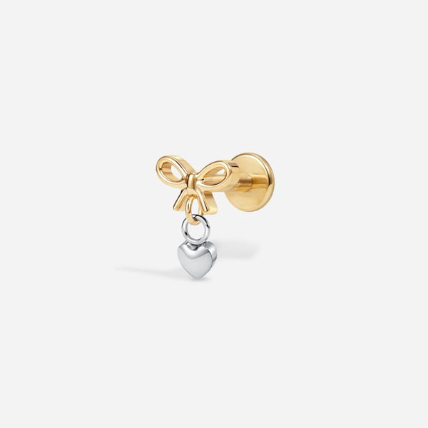 Titanium Internally Threaded Mix Metal Bow Heart Dangle Flatback