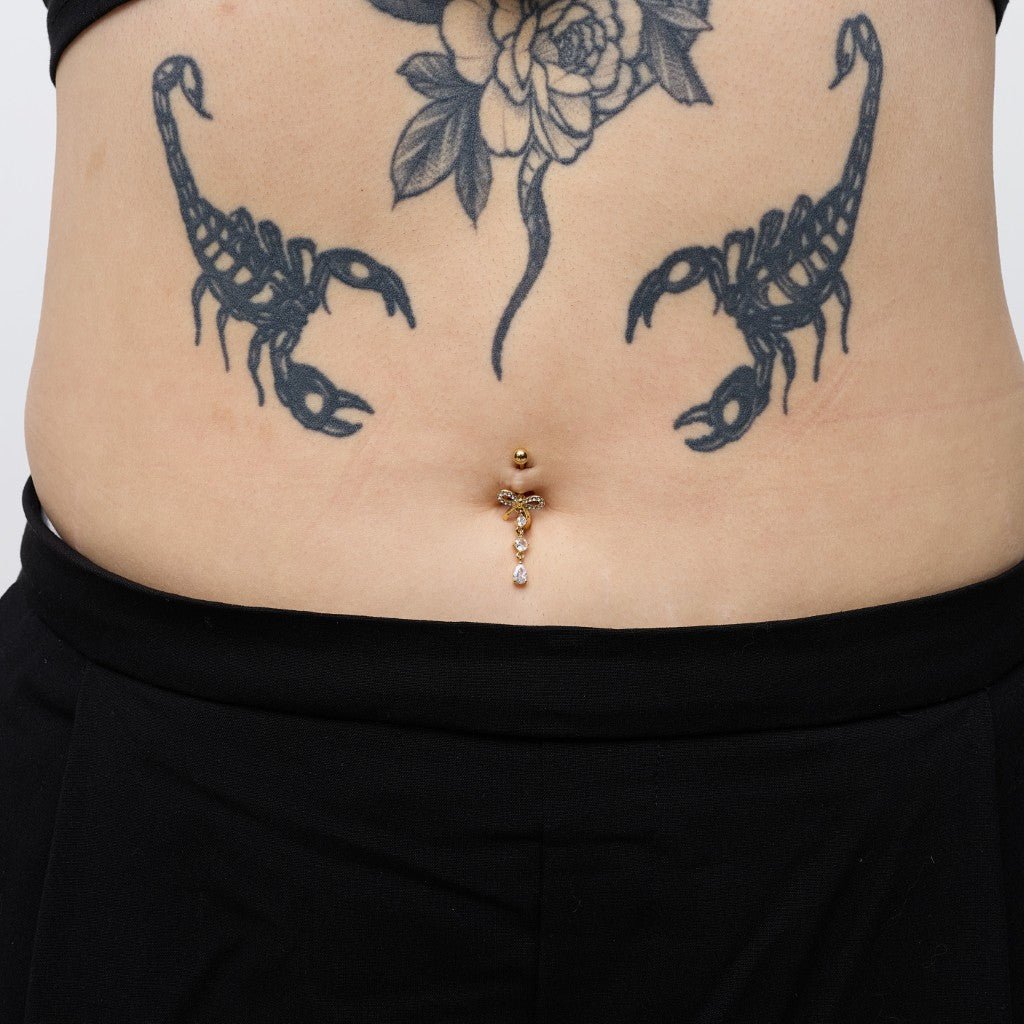 Titanium Internally Threaded 3 CZ Bow Dangle Navel - SkinKandy | Body Jewellery & Piercing Online Australia