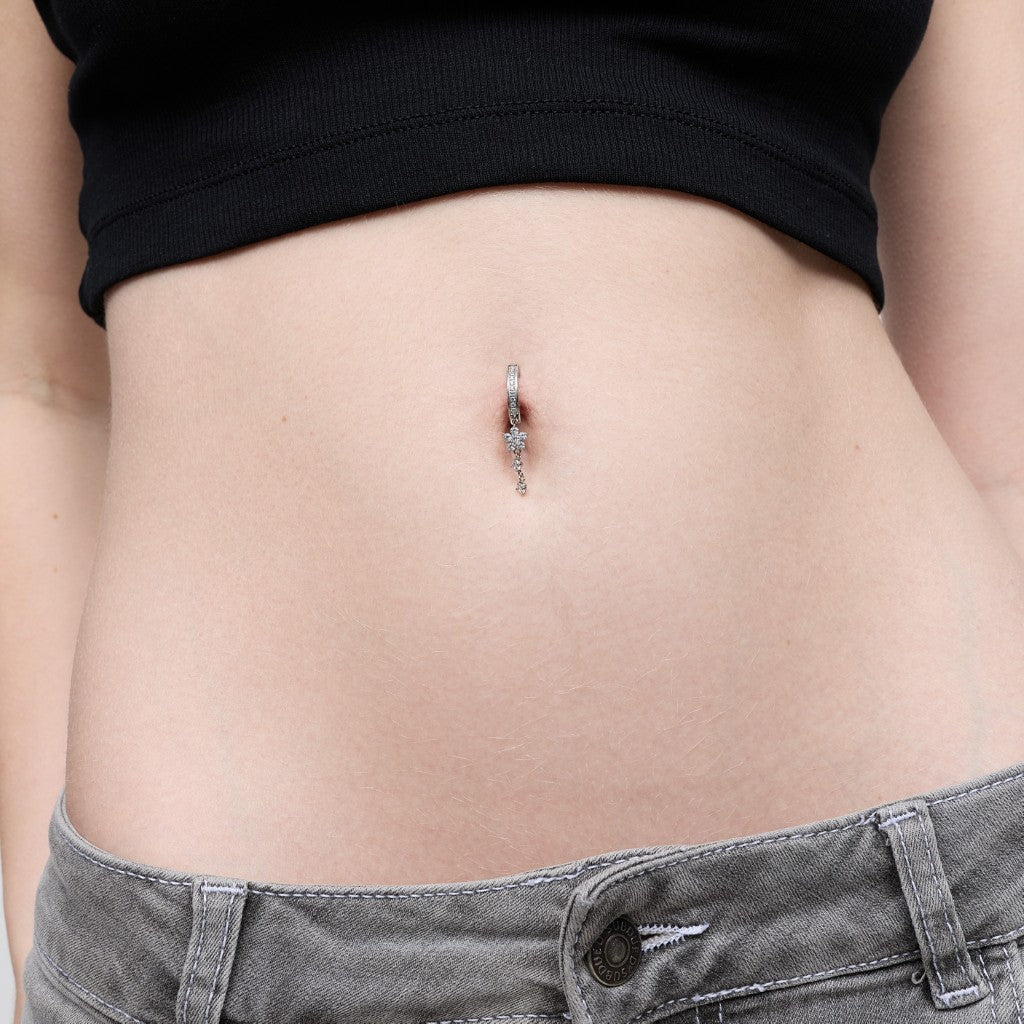 316L Surgical Steel Cubic Zirconia Paved Elongated Dangle Navel Clicker - SkinKandy | Body Jewellery & Piercing Online Australia