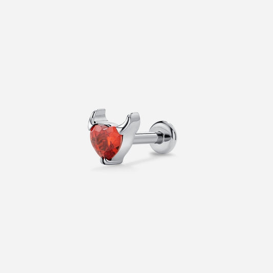 Titanium Internally Threaded Red CZ Heart Horns Nose Flatback - SkinKandy | Body Jewellery & Piercing Online Australia