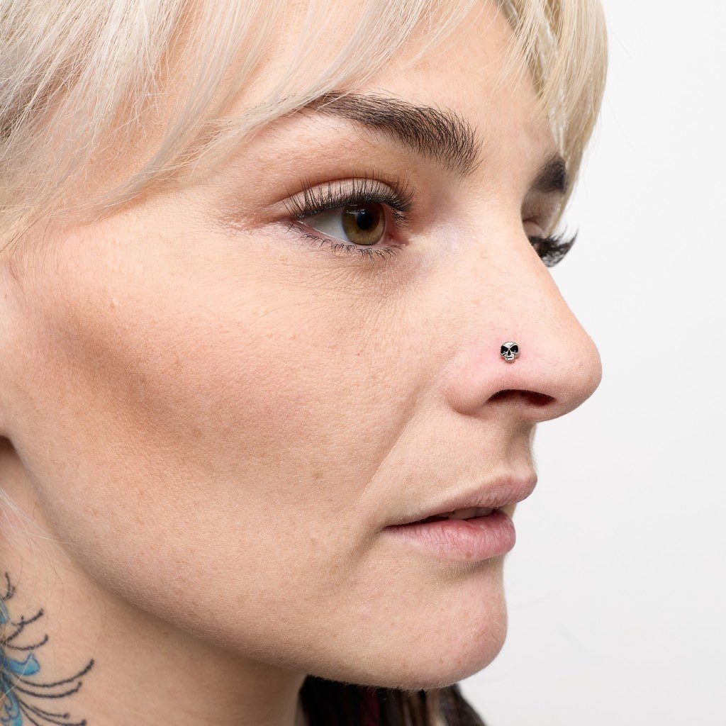 Titanium Internally Threaded CZ Skull Nose Flatback - SkinKandy | Body Jewellery & Piercing Online Australia