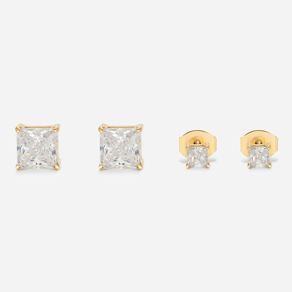 Titanium Square Cubic Zirconia 3mm and 6mm Studs 2 Pack