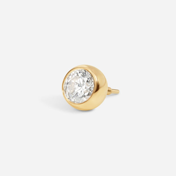 14K Solid Gold Guided Internally Threaded Round Bezel Cubic Zirconia Top