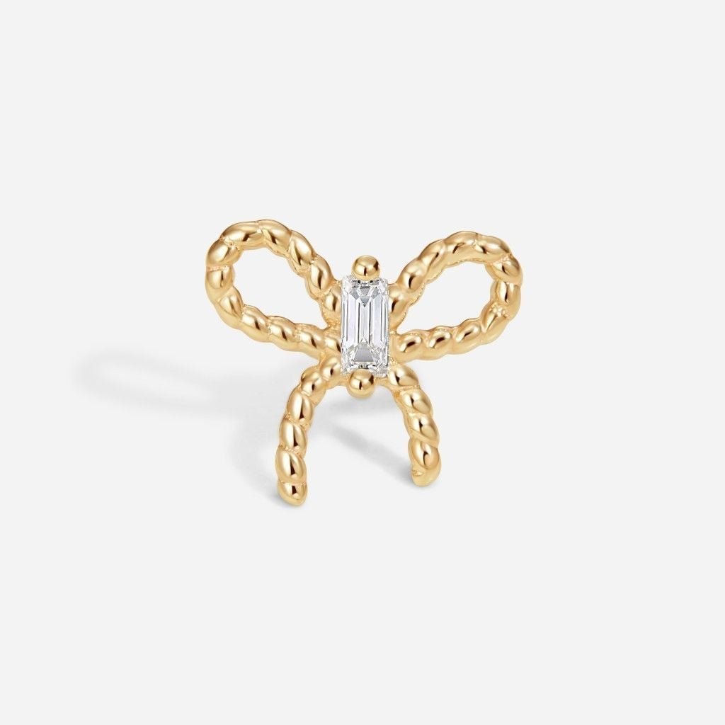 14K Solid Gold Guided Internally Threaded Bow Cubic Zirconia Top - SkinKandy | Body Jewellery & Piercing Online Australia