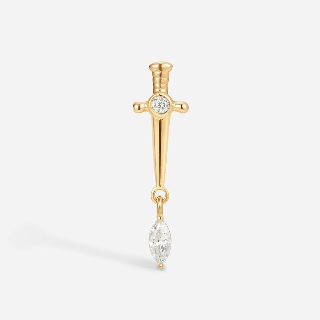 14K Solid Gold Guided Internally Threaded Dripping Sword Cubic Zirconia Top - SkinKandy | Body Jewellery & Piercing Online Australia