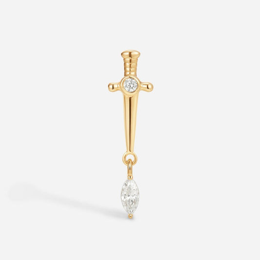 14K Solid Gold Guided Internally Threaded Dripping Sword Cubic Zirconia Top - SkinKandy | Body Jewellery & Piercing Online Australia