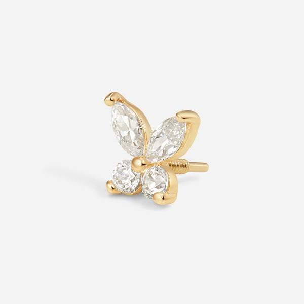 14K Solid Gold Guided Internally Threaded Butterfly Cubic Zirconia Top