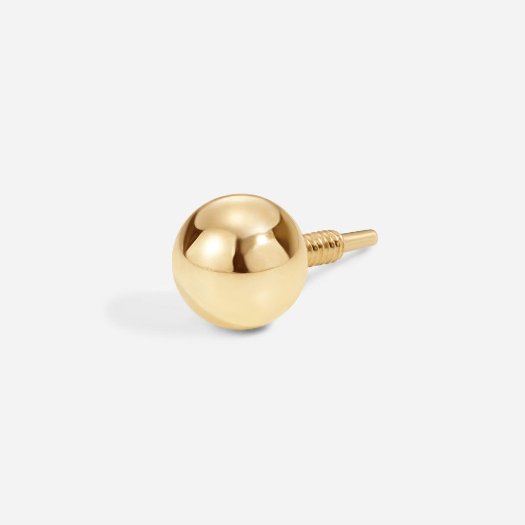 Gold polished ball flatback stud with smooth spherical top and minimalist internally threaded design.
