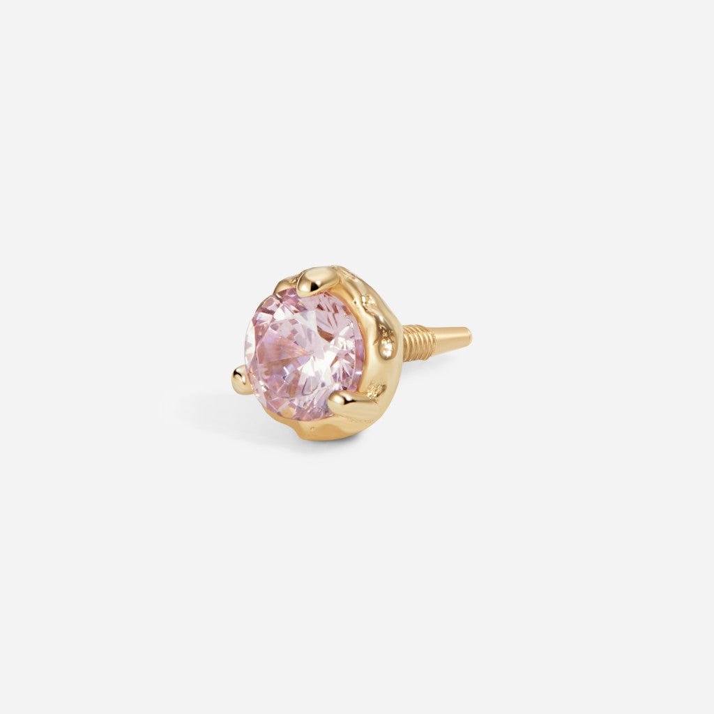 14K Solid Gold Guided Internally Threaded Hammered Pink Cubic Zirconia Top - SkinKandy | Body Jewellery & Piercing Online Australia